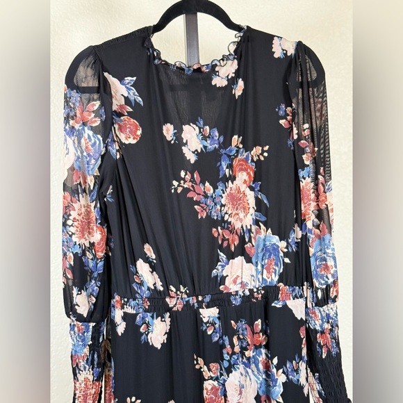 American Rag Large Black Floral Dress Sheer Sleeve Boho Maxi Vintage Chic Long - Picture 8 of 15